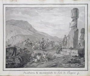 Eilandbewoners en monumenten van Paaseiland, 1786